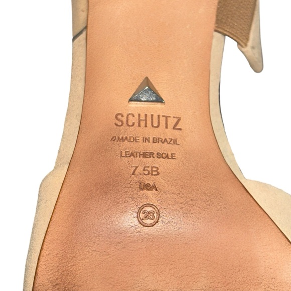 Schutz Sionne Clear Strap Suede Pointed Toe Stiletto Mule Tan 7.5 - Picture 9 of 11
